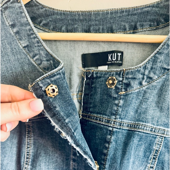 Kut From The Kloth Jean Jacket Remade Raw Hem Denim Collarless Trucker Jacket 1X - Picture 9 of 16